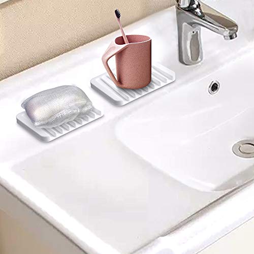 YAKO 2Pcs Soap Dish for Shower, Bar Soap Holder Shower YAKO 2Pcs Cleaning soap Dish for Bathe, Bar Cleaning soap Holder Bathe, Cleaning soap Saver Tray for Bathe Rest room Kitchen, Premium Versatile Silicone Cleaning soap Dishes with Draining Tray, Hold Dry, Non-Slip, Simple Cleansing, White.