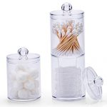 Aaskuu Clear Acrylic Cotton Ball and Swab Holder with Lid, Plastic Cotton Pad Container Organizer, Qtip Dispenser Apothecary Jars for Make Up Pads, Cosmetics, Bathroom