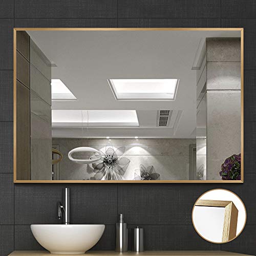 NeuType Large Wall Mounted Mirrors for Bathroom Bedroom Living Room, Vanity Mirror, Brushed Aluminum Alloy Thin Frame, Burst-Proof Glass, Horizontal or Vertical Hanging, 36"x24", Gold