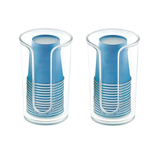 mDesign Modern Plastic Compact Small Disposable Paper Cup Dispenser - Storage Holder for Rinsing Cups on Bathroom Vanity Countertops, Cups Included - 2 Pack - Clear