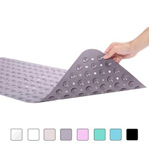 XBison Large Bath Tub Mat Extra Long 40x16”, Safe Non-Slip Bathtub and Shower Mats with Drain Holes & Suction Cups, Machine Washable Bathroom Mats,Gray