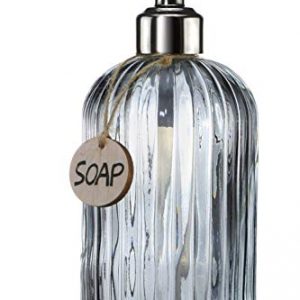 JASAI 18 Oz Vertical Stripes Kitchen Soap Dispenser with 304 Rust Proof Stainless Steel Pump, Refillable Liquid Soap Dispenser for Bathroom, Kitchen, Hand Soap, Dish Soap (Clear Grey)