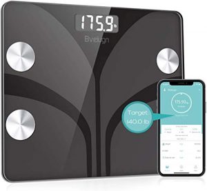 Body Fat Scale, Smart Wireless Digital Bathroom BMI Weight Scale, Body Composition Analyzer Health Monitor with Tempered Glass Platform Large Digital Backlit LCD with Smartphone App (Black)