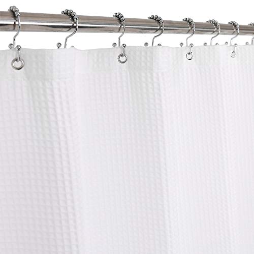 Barossa Design Cotton Blend Shower Curtain Honeycomb Waffle Weave, Hotel Collection, Spa, Washable, White, 72 x 72 inch