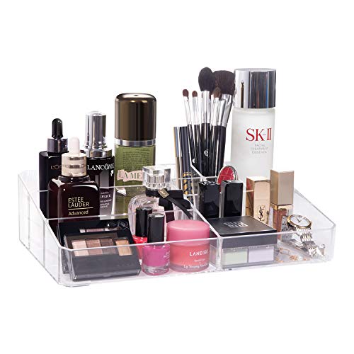 Gospire Clear Makeup Organizer Vanity Tray Gospire Clear Make-up Organizer Vainness Tray, 9 Areas Beauty Storage Show Case Storage Field for Lipstick, Make-up Palette, Make-up Brush and Pores and skin Care Merchandise.