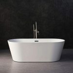 WOODBRIDGE BTA-1513 Acrylic Freestanding Bathtub Contemporary Soaking Tub with Brushed Nickel Overflow and Drain, BTA1513 White, 67" B-0013