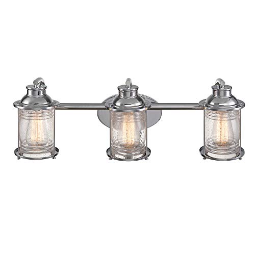 Globe Electric 51272 Bayfield 3-Light Vanity Light, Chrome, Ribbed Seeded Glass Shades