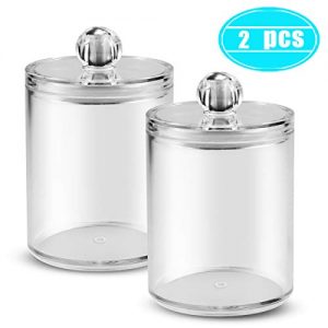 Twdrer 2 Pack Premium Quality Small Clear Plastic Qtip Dispenser Jars with Lids,Cotton Swab Cotton Ball Cotton Rounds Swab Holder Canister for Bathroom Accessories