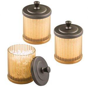mDesign Fluted Bathroom Vanity Storage Organizer Canister Apothecary Jar for Cotton Swabs, Rounds, Balls, Makeup Sponges, Bath Salts - 3 Pack - Amber/Bronze