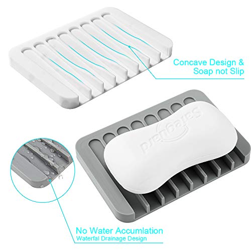 Premium Silicone Soap Dish Holder (2PCS) Elevate your soap storage game with the Premium Silicone Soap Dish Holder. These two soap dishes are designed to make your bathroom, kitchen, or shower cleaner and more organized. With a self-draining waterfall design, non-slip features, and easy cleaning, they are the perfect solution to keep your soap fresh and prevent any mess. 🚿 In the Shower: These soap holders are ideal for keeping your shower area clean and clutter-free. No more slimy soap residue! 🛁 In the Bathroom: Place them by the sink or bathtub to organize your soap and keep your surfaces dry. 🍽️ In the Kitchen: Use them at the kitchen sink to ensure your dish soap stays put and doesn't slide around. 🏠 Anywhere in Your Home: Whether it's your bathroom, kitchen, or laundry room, these soap holders are versatile and suitable for any space.