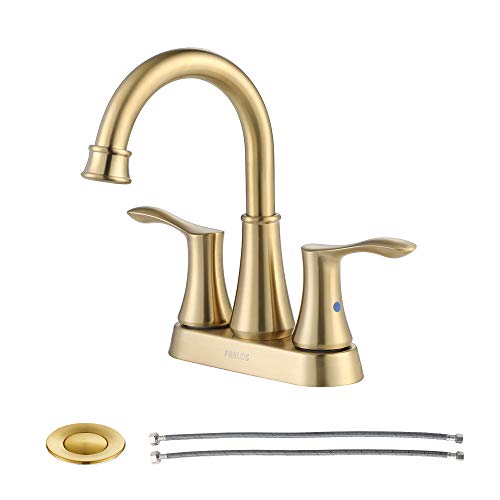 PARLOS 2-handle Bathroom Faucet Brushed Gold with Pop-up Drain & Supply Lines, Demeter 1362708