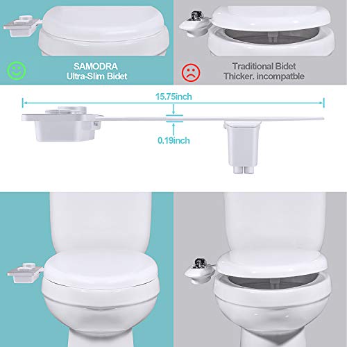 Bidet Attachment - SAMODRA Non-electric, Cold Water Bidet Bidet Attachment - SAMODRA Non-electric Chilly Water Bidet Bathroom Seat Attachment with Stress Controls,Retractable Self-cleaning Twin Nozzles for Frontal &amp; Rear Wash - Brushed Nickel.