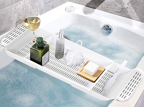 Home-X Expandable Bath Shelf, Adjustable Plastic Bathtub Caddy Residence-X Expandable Bathtub Shelf, Adjustable Plastic Bathtub Caddy, Luxurious Lavatory Tray 21 – 30”.
