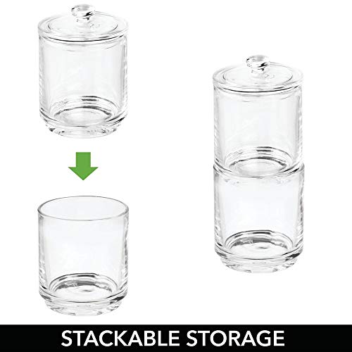 mDesign Glass Bathroom Vanity, Storage Organizer mDesign Glass Lavatory Vainness Storage Organizer Apothecary Canister Jar Holder for Cotton Swabs, Rounds, Balls, Make-up Sponges, Bathtub Salts, Hair Ties, Make-up - 2 Pack - Clear