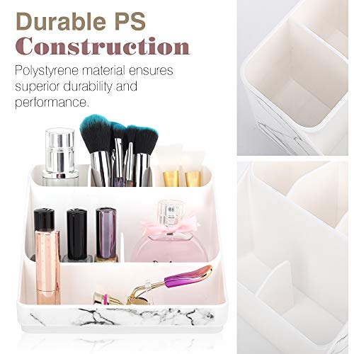 Luxspire Makeup Organizer, Marble Pattern Cosmetic Storage Organizer Tray Make-up Organizer, Marble Sample Beauty Storage Organizer Tray, 6-Compartment Beauty Show Case, Jewellery Storage Field Make up Holder for Make-up Brushes, Lipsticks and Extra - White Marble.