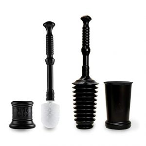 Master Plunger Bathroom Kit Toilet Plunger and Toilet Brush with Buckets, Black
