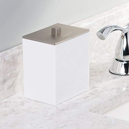mDesign Modern Square Bathroom, Vanity Countertop Storage Organizer mDesign Trendy Sq. Lavatory Vainness Countertop Storage Organizer Canister Jar for Cotton Swabs, Rounds, Balls, Make-up Sponges, Tub Salts - 2 Pack - White/Brushed