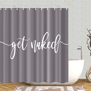 Eleroye 72 x 72 inches Shower Curtain Funny Cute Get Naked Fashionable Grey Background White Words Water Soap Resistant Machine Washable Fabric Bathroom Decor Set with Hook Bath Curtain