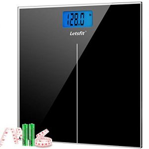 Letsfit Digital Body Weight Scale, Bathroom Scale with Large Backlit Display, Step-On Technology, High accuracy 0.1lb, 400 Pounds Max, 6mm Ultra Slim Design, Included Body Tape Measure