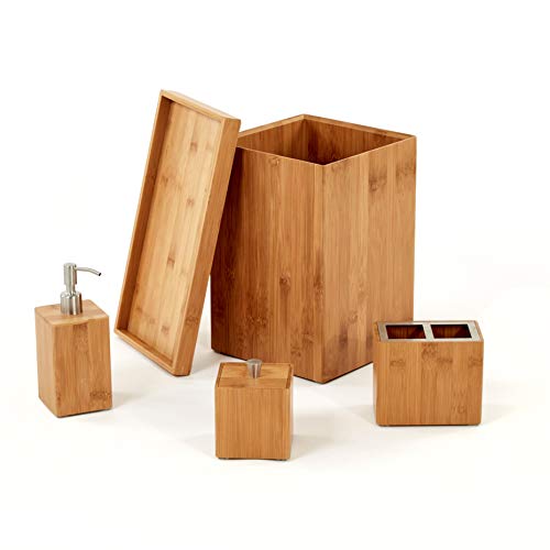 Seville Classics 5-Piece Bamboo Bath and Vanity Luxury Bathroom Seville Classics 5-Piece Bamboo Tub and Vainness Luxurious Rest room Necessities Accent Set.