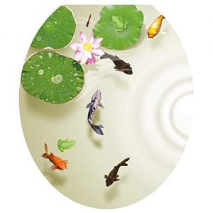 3D Lotus Fish Water Bathroom Toilet Seat Lid Cover Decals Stickers Pond Frog Goldfish PVC Sticker Removable Self-Adhesive Restroom Decor Art Decoration 12.8X14.8inch (A)