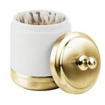 mDesign Metal Bathroom Vanity Storage Organizer Canister Jar for Cotton Balls, Swabs, Makeup Sponges, Bath Salts, Hair Ties, Jewelry - Matte White/Soft Brass