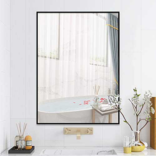 QEQRUG Framed Large Modern Wall-Mounted QEQRUG Framed Massive Fashionable Wall-Mounted Body Rectangle Mirror for Rest room, Bed room, Dwelling Room,Black,Peaked Trim (30"X40", Black).