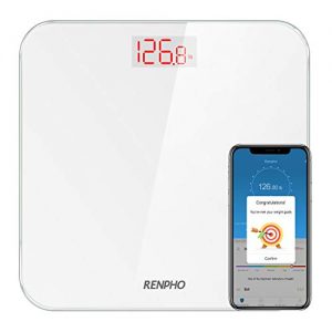 RENPHO Bathroom Scale Digital Weight with BMI, Smart Weighing Body Scale with Easy-to-Read Backlit LED & Smartphone App sync with Bluetooth, Sturdy Tempered Glass, 400 lbs, White