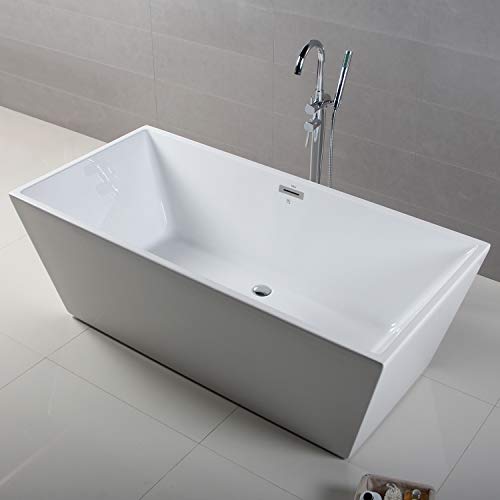 FerdY Freestanding Bathtub, Rectangle Freestanding Soaking Bathtub Glossy White FerdY Freestanding Bathtub Rectangle Freestanding Soaking Bathtub Shiny White, cUPC Licensed, Drain &amp; Overflow Meeting Included (ferdy-0532-59).