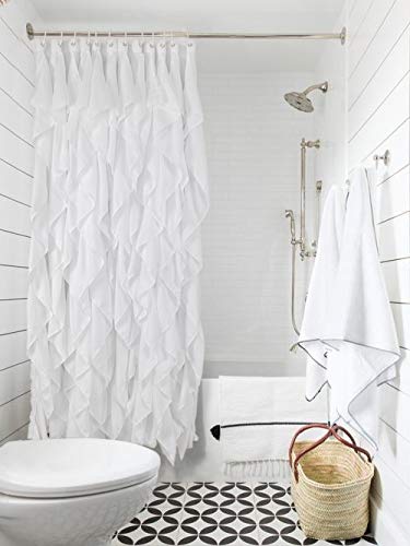 Volens White Ruffle Shower Curtain, Farmhouse Fabric Cloth Shower Curtains Volens White Ruffle Bathe Curtain Farmhouse Cloth Material Bathe Curtains for Rest room, 72x72 in Lengthy.