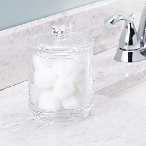 mDesign Glass Bathroom Vanity, Storage Organizer mDesign Glass Lavatory Vainness Storage Organizer Apothecary Canister Jar Holder for Cotton Swabs, Rounds, Balls, Make-up Sponges, Bathtub Salts, Hair Ties, Make-up - 2 Pack - Clear