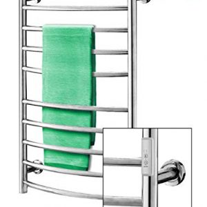 Towel Warmer | Built-in Timer with Led Indicators | 3 Timer Modes: ON/Off, 2 H, 4 H | Wall Mounted | 10 Curved Bars | High Polish Chrome Stainless Steel |