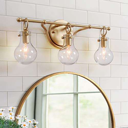 KSANA Gold Bathroom Light Fixtures with Clear Glass Shades A03631, 20"(L) x 8.5"(H) x 6"(W)
