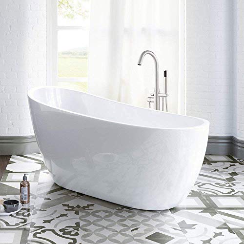 Woodbridge 54" Acrylic Freestanding Bathtub Contemporary Soaking Tub with Brushed Nickel Overflow and Drain BTA1507-B,White