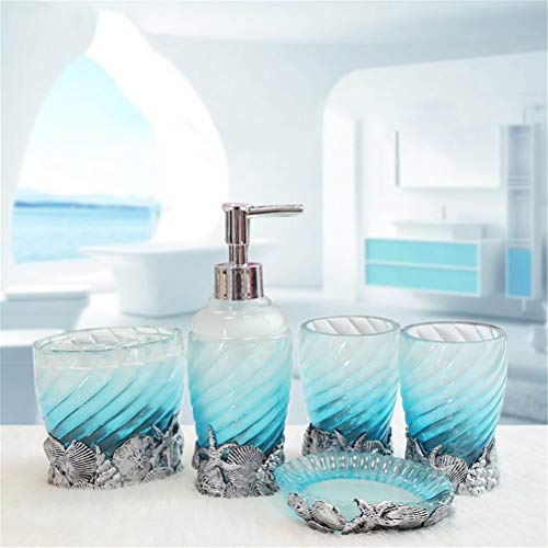 HotSan bathroom accessory Set, 5 PCS Bath Ensemble Set HotSan toilet accent Set, 5 PCS Bathtub Ensemble Set Consists of Cleaning soap Dispenser, Cleaning soap Dish, Tumble, Toothbrush Holder - Polyresin Glass for Dwelling, Workplace, Superior Resort.