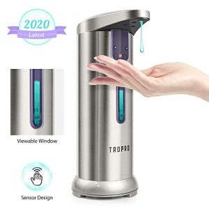 Soap Dispenser, TROPRO Automatic Sensor Touchless Liquid Soap Dispenser Pump, Dish Hands-free for Bathroom, Kitchen with Waterproof Base & Semi Transparent Window [2020 Version Leak-Proof]