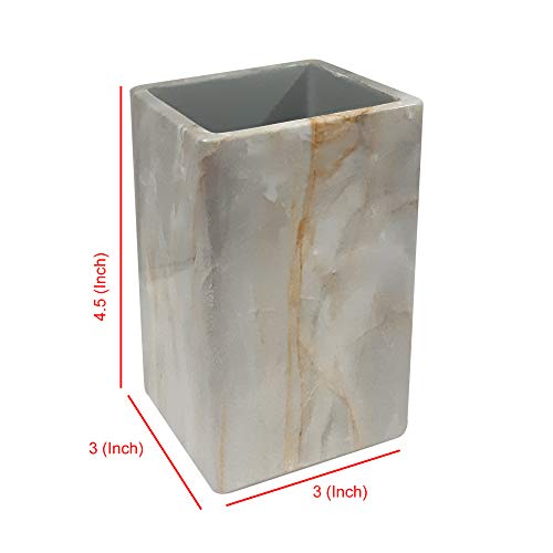 NuSteel Resin Stone Hedge Bath Accessory Set for Vanity Countertops NuSteel Resin Stone Hedge Bathtub Accent Set for Vainness Counter tops, 4 Piece Luxurious Ensemble Contains Dish, Toothbrush Holder, Tumbler, cleaning soap and Lotion Pump, Marble End.