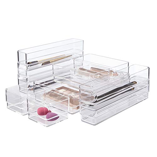 STORi Clear Plastic Makeup & Vanity Drawer Organizers | 10 Piece Set