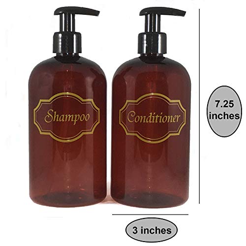 Bottiful Home-16 oz Amber Shampoo, Conditioner Bottiful Residence-16 ouncesAmber Shampoo, Conditioner, Wash Bathe Cleaning soap Dispensers-3 Refillable Empty PET Plastic Pump Bottle Bathe Containers-Printed Design-Waterproof, Rust-Free, Clog-Free, Drip-Free.