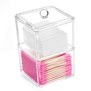 HBlife Cotton Ball and Swab Holder Organizer, Clear Acrylic Cotton Pad Container for Cotton Swabs, Q-Tips, Make Up Pads, Cosmetics and More