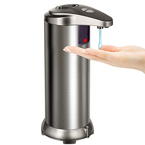 Letsmeet Touchless Automatic Liquid Soap Dispenser; Great for Kitchen and Bathroom; Hands Free auto IR Motion Sensor; Water-Resistant Base; Stainless Steel Body; Soap Level Window, On-Off Button