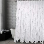 Volens White Ruffle Shower Curtain Farmhouse Fabric Cloth Shower Curtains for Bathroom, 72x72 in Long