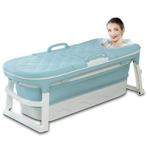 Portable Bathtub for Adults, Foldable Children Tub Household Bath Basin, Constant Temperature with Cover Blue 54inches