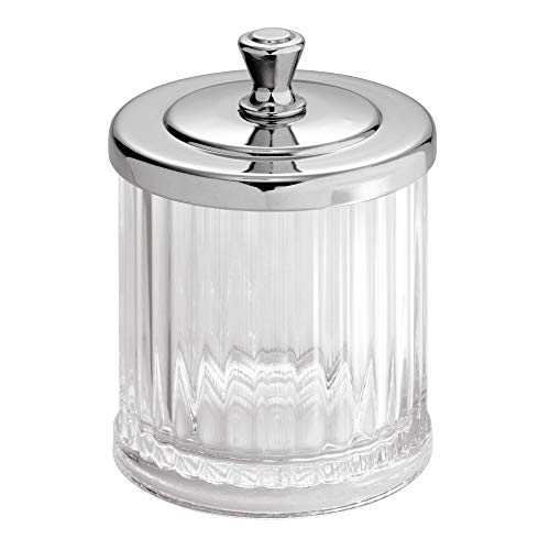iDesign Alston Bathroom Vanity Canister Jar for Cotton Balls, Swabs, Cosmetic Pads - Clear/Chrome