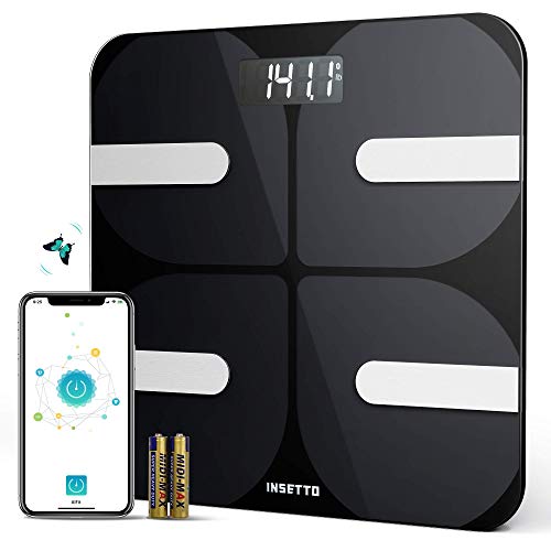 INSETTO Smart Bathroom Scale with BMI and Body Fat, 11.8 inch Scales Digital Weight for People, Tracks 18 Key Fitness Compositions with Smartphone App, 400lbs