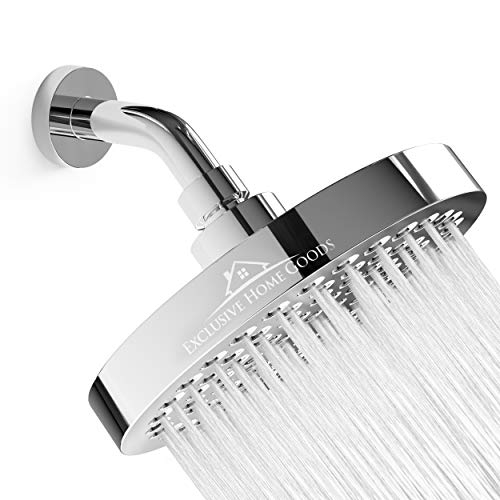 Luxury Rainfall Shower Head - High-Pressure Jets, Self-Cleaning Anti-Clog Silicone Nozzles, 360° Rotation - Fast and Easy Tool-Free Installation - Chrome Plated, BPA FREE - by Exclusive Home Goods