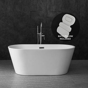 WOODBRIDGE Acrylic Freestanding Contemporary Soaking Tub with Brushed Nickel Overflow and Drain, Including Bathtub Spa, 59" B-0014 With Pillow