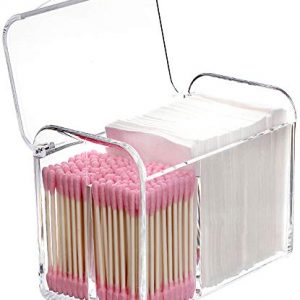 Sooyee 3 Partitions Cotton Ball and Swab Holder Organizer with Lid, Clear Acrylic Cotton Pad Container for Cotton Swabs, Q-Tips, Make Up Pads, Cosmetics and More
