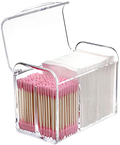 Sooyee 3 Partitions Cotton Ball and Swab Holder Organizer with Lid, Clear Acrylic Cotton Pad Container for Cotton Swabs, Q-Tips, Make Up Pads, Cosmetics and More