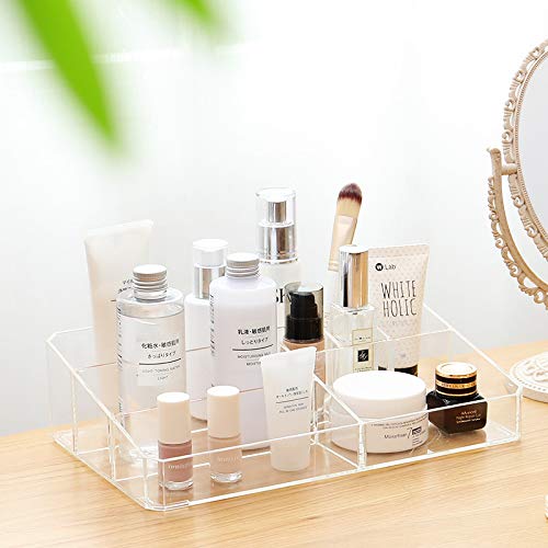 Sooyee Clear Acrylic Makeup Organizer Tray, 9 Spaces Cosmetic Display Case Clear Acrylic Make-up Organizer Tray, 9 Areas Beauty Show Case Storage Field for Lipstick,Make-up Brushes and Pores and skin Care Merchandise.